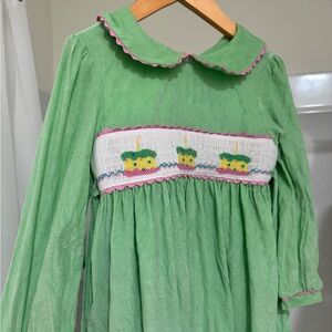 Birthday Cake Green Corduroy Dress with Embroidered Detail 6y